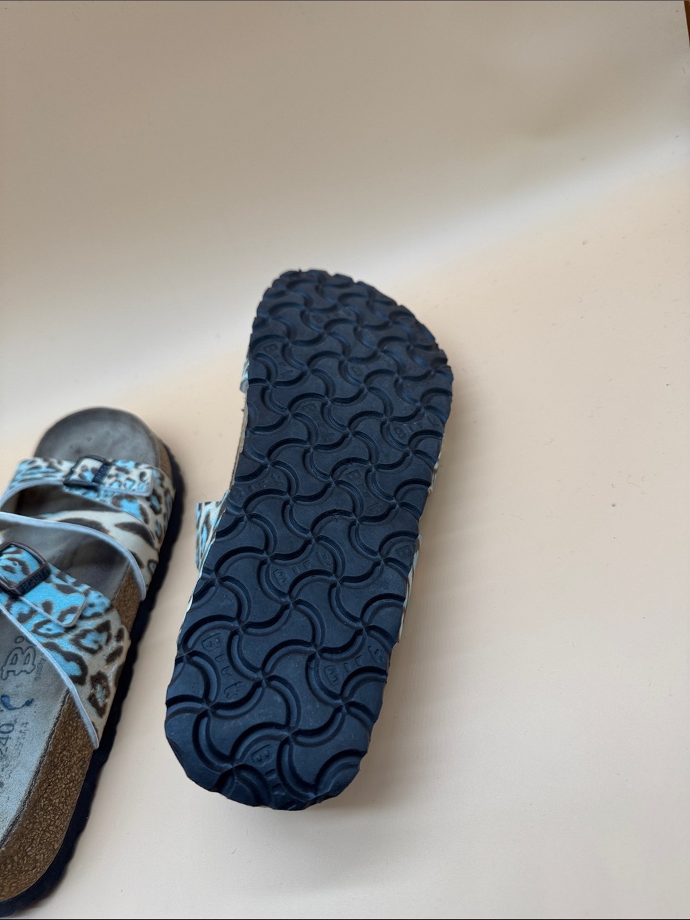 Birkenstock Blue Leopard Print Women's Sandals - Picture 6 of 7